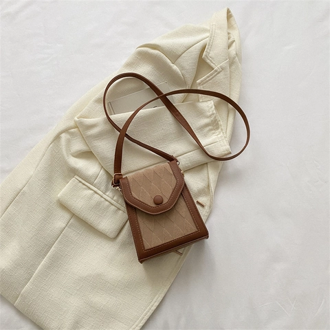 Femmes Vintage Cuir PU Blocage de Couleurs Sac Bandoulière Petit Sac Téléphone Quilted Sac Épaule Mode