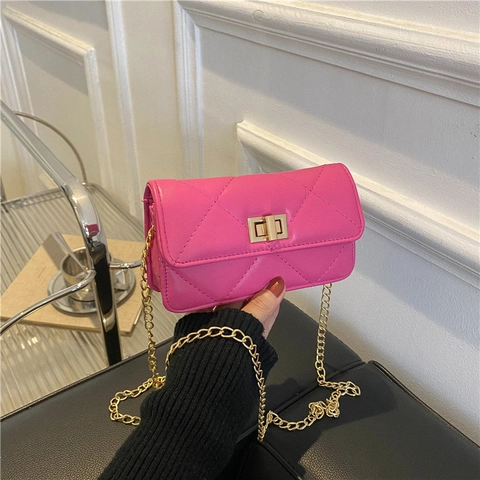 Women Quilted Chain Bag PU Leather Rhombus Pattern Metal Twist Lock Small Square Crossbody Shoulder Purse Elegant Versatile