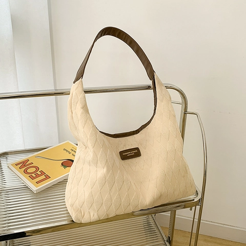 Borsa Tote in Tela Trapuntata di Grande Capacità Donna Borsa a Tracolla a Rombi Minimalista Hobo Bag Borsa da Pendolare