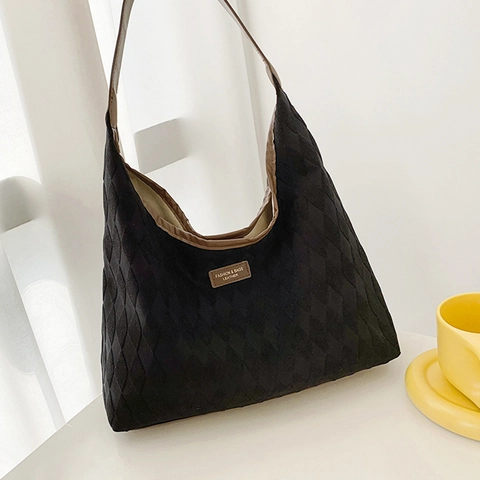 Borsa Tote in Tela Trapuntata di Grande Capacità Donna Borsa a Tracolla a Rombi Minimalista Hobo Bag Borsa da Pendolare