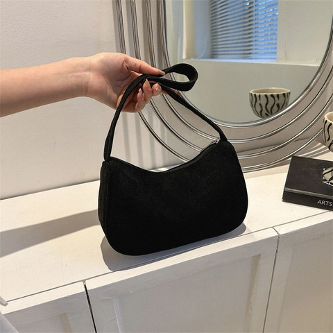 Vintage Corduroy Underarm Bag For Women Solid Color Simple Hobo Bag Striped Texture Single Shoulder Bag Stylish Baguette Handbag
