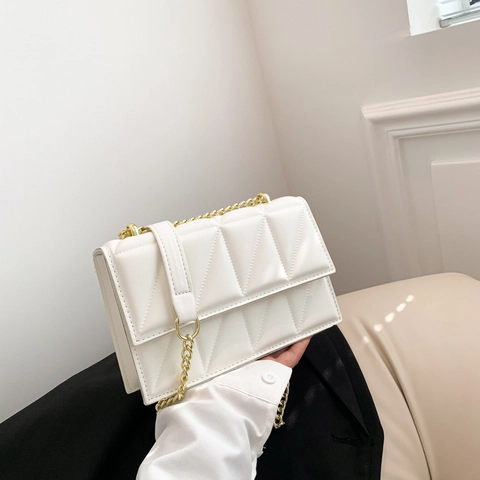 Borsa a Tracolla Donna in Pelle PU Trapuntata a Triangolo Geometrico Piccola Borsa Quadrata con Catena Messenger Quotidiana