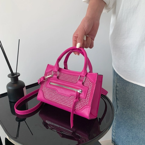 Mode Dames Mini Handtas Klinknagels Strass PU Leer Crossbodytas Kwastjes Motorstijl Schoudertas Party Portemonnee