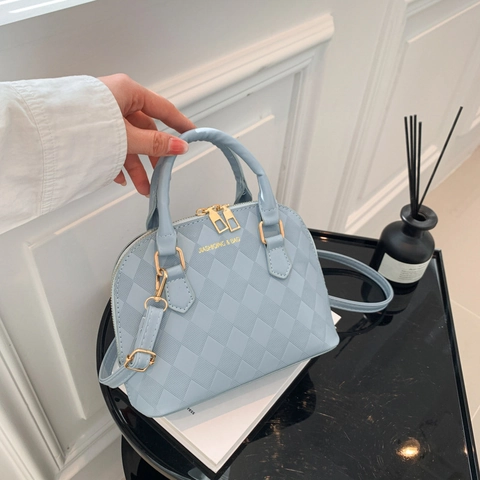 Damen Muschelform Schulter Umhängetasche PU Leder Rautenmuster Handtasche Mit Goldener Hardware Verstellbarem Riemen Alltagstasche