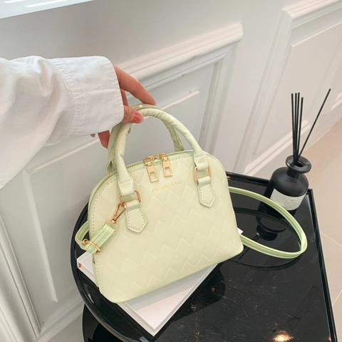 Damen Muschelform Schulter Umhängetasche PU Leder Rautenmuster Handtasche Mit Goldener Hardware Verstellbarem Riemen Alltagstasche