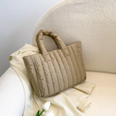 Borsa Tote Trapuntata da Donna Grande Capacità Imbottita in Cotone Minimalista Tinta Unita Borsa a Tracolla Pendolare