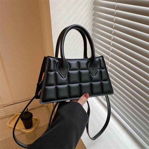 Damen Mode Gesteppte PU Leder Handtasche Gepolstertes Gitter Kleine Quadratische Umhängetasche Henkel Verstellbarer Riemen