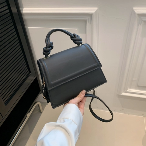 Bolso de Mano Minimalista de Cuero PU Con Asa de Nudo Para Mujer Color Sólido Bolso Bandolera Correa Ajustable Moda Tote Cuadrado