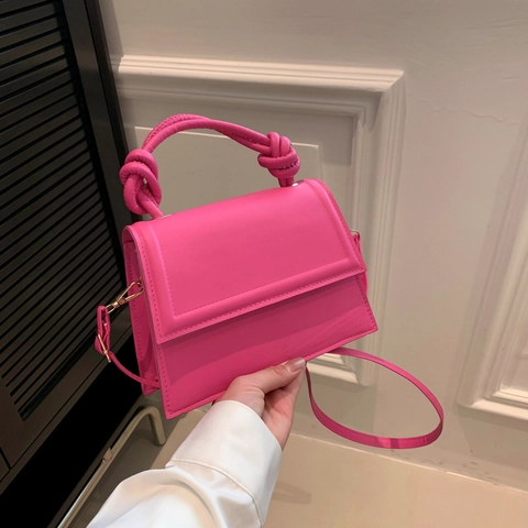 Bolso de Mano Minimalista de Cuero PU Con Asa de Nudo Para Mujer Color Sólido Bolso Bandolera Correa Ajustable Moda Tote Cuadrado