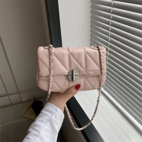 Damen Mode PU Leder Gesteppte Kleine Quadratische Tasche Mit Kettengurt Metallschloss Umhängetasche Für Den Täglichen Weg