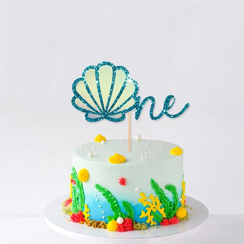 Meerjungfrau Thema Erster Geburtstag Kuchendekoration Glitzer Muschel one Buchstabe Party Dekoration Blau Lila Tortenstecker