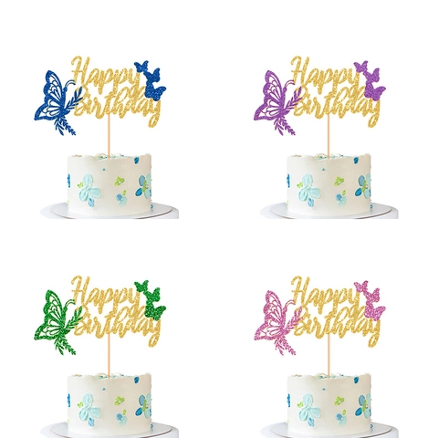 Decorazione per Torta Happy Birthday Farfalla Oro Glitter Carta Forniture per Festa di Compleanno Eventi Decorazioni
