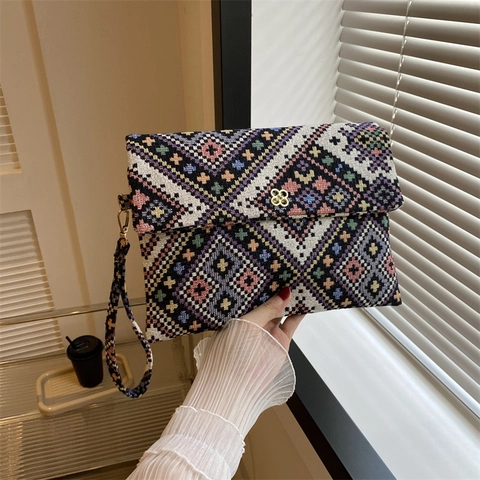 Pochette In Tessuto Jacquard Vintage Da Donna Motivo Floreale Geometrico Etnico Borsa A Busta Con Cinturino Da Polso