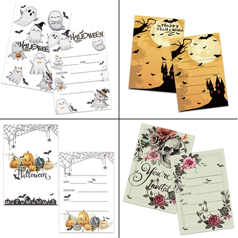 Halloween Party Einladungskarten Set Cartoon Geist Kürbis Schloss Muster Für Kinder Erwachsene Festival Feier Grußkarten Zubehör