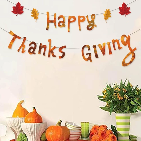 Banner Happy Thanksgiving In Carta Ghirlanda Foglie Di Acero Decorazioni Per Feste Autunnali Da Appendere Parete