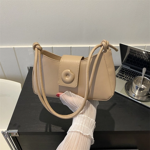 Borsa Sottoascellare da Donna in Pelle PU Urban Minimalist Tinta Unita Piccola Borsa a Spalla Quadrata Con Fibbia Rotonda
