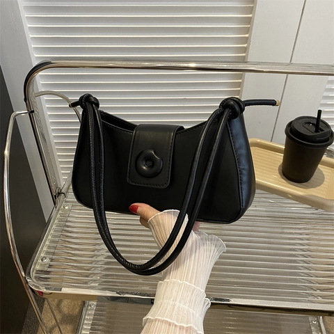Borsa Sottoascellare da Donna in Pelle PU Urban Minimalist Tinta Unita Piccola Borsa a Spalla Quadrata Con Fibbia Rotonda