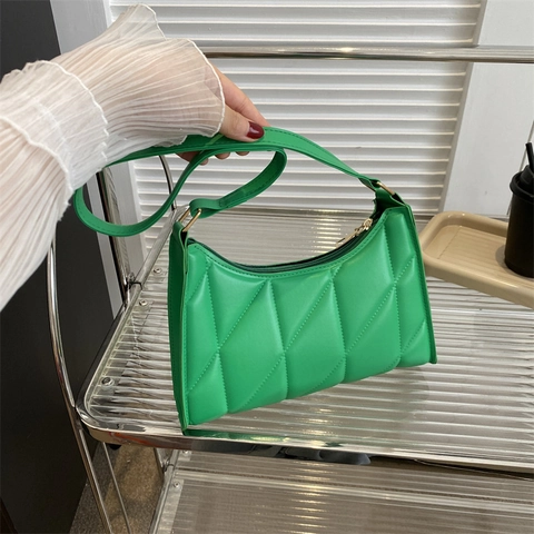 Bolso De Hombro Acolchado De Cuero PU Patrón De Rombos Color Sólido Bolso De Mano Pequeño De Moda Para Mujeres