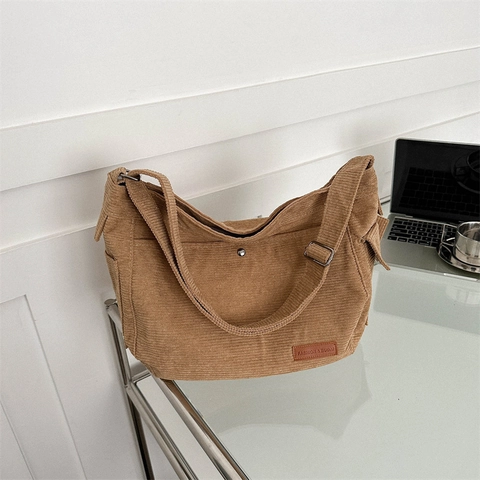 Large Capacity Canvas Tote Bag For Women Casual Retro Solid Color Shoulder Bag For Students Daily Use Crossbody Handbag