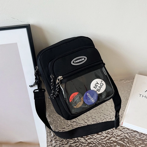 Borsa a Tracolla Piccola Quadrata in Nylon Stile Coreano Tasca in PVC Trasparente Stemmi Borsa per Cellulare da Donna