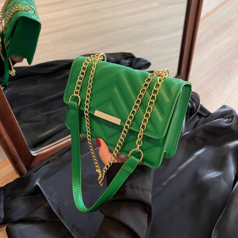 Borsa A Spalla Donna Pelle PU Trapuntata Chevron Catena Dorata Patta Quadrata Tracolla Pochette Da Sera Moda Versatile