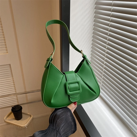 Women Minimalist PU Leather Pleated Underarm Bag Elegant Shoulder Bag With Large Square Buckle Stylish Hobo Bag For Daily Life