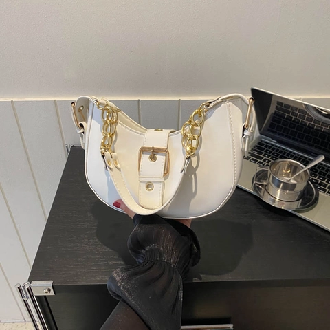 Borsa Sottoascellare a Mezzaluna Retro da Donna in Pelle PU con Catena e Fibbia Dorata Borsa Hobo a Mezzaluna per Pendolarismo Quotidiano