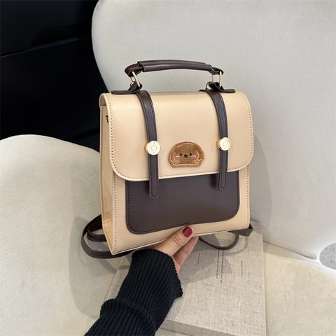 Mini Zaino Da Donna In Pelle PU Ricamo Di Cane Piccola Borsa A Mano Tracolla Convertibile Stile Coreano Vintage