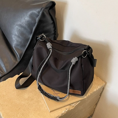 Bolso Tote de Lona Nailon para Mujer Gran Capacidad Minimalista Urbano Bolso de Hombro Correa Trenzada Viaje Escuela