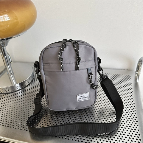 Borsa a Tracolla da Donna in Tessuto Oxford Casual Tinta Unita Mini Borsa a Spalla Hello Weekend con Etichetta a Lettera Piccola Borsa per Cellulare da Viaggio