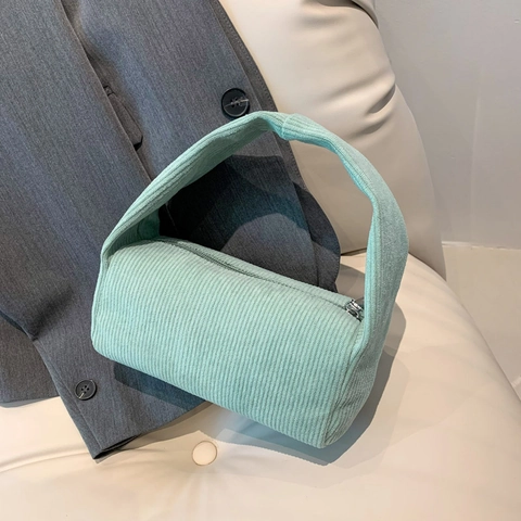 Dames Vintage Corduroy Handtas Gestreept Onderarmtas Ritssluiting Klein Pilvormig Casual Dagelijks Reizen Mode Tas Accessoire