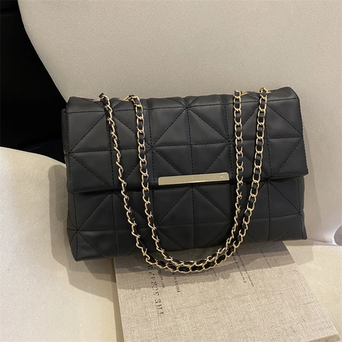 Borsa a Tracolla da Donna in Pelle PU Trapuntata Retro Con Tracolla a Catena Decorazione in Metallo Oro Borsa Quadrata Piccola