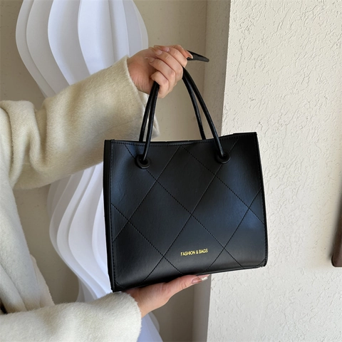 Sac Cabas Femme Rétro en Cuir PU à Losanges Sac à Main Grande Capacité Avec Bandoulière Pied-de-poule pour Quotidien