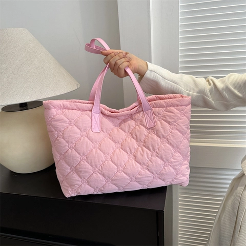 Damen Mode Gesteppte Tragetasche Große Kapazität Raute Puffer Schultertasche Leichte Polyester Handtasche Für Den Alltag