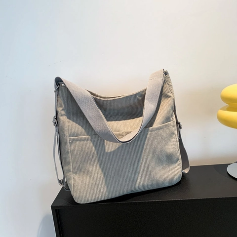 Bolso Tote de Pana Vintage para Mujer Gran Capacidad Color Sólido Bolso de Hombro Cruzado para Trabajo Diario Casual Conmutar