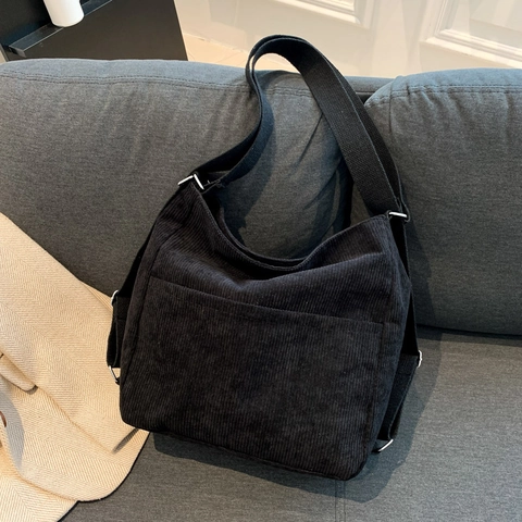 Bolso Tote de Pana Vintage para Mujer Gran Capacidad Color Sólido Bolso de Hombro Cruzado para Trabajo Diario Casual Conmutar
