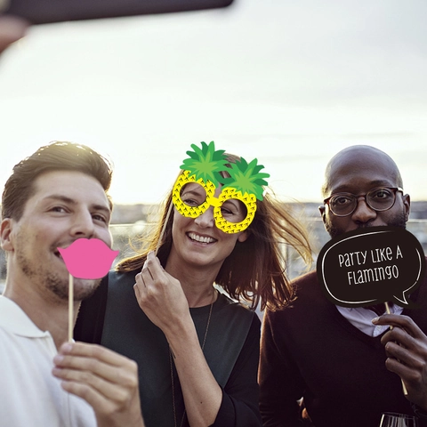 Hawaii Thema Fotobox Requisiten Sommer Tropische Party Dekorationen Mit Flamingo Ananas Sonnenbrille Holzstäbchen