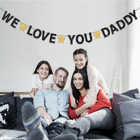 Striscione We Love You Daddy per la Festa del Papà Ghirlanda con Stelle Glitterate per Decorazione Parete Festa Compleanno