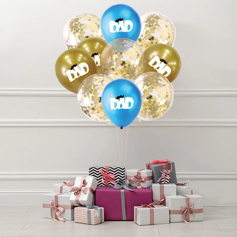 Father's Day Latex Balloons Metallic Gold Blue DAD Alphabet Mustache Print Confetti Clear Balloons For Party Celebration Father Gift