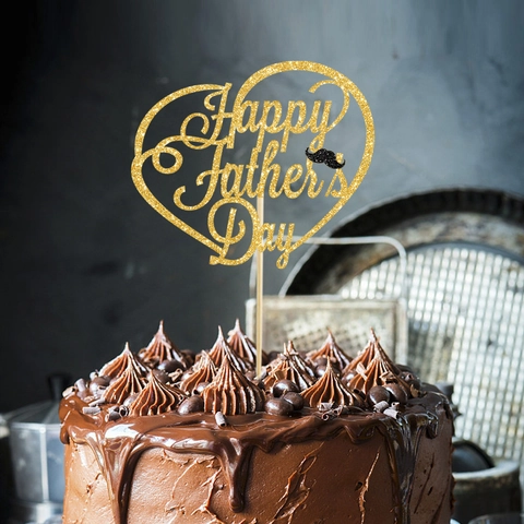 Happy Father's Day Cake Topper Glitter Cardstock Heart Mustache Cake Picks For Father Day Party Baking Dessert Decoration