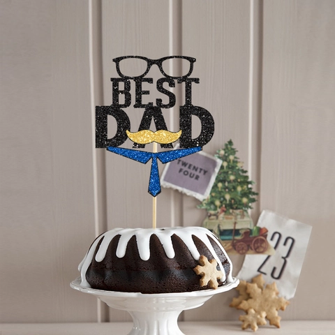 Glitzer Best Dad Tortenstecker Vatertag Tortendeko Mit Schnurrbart Brille Krawatte Design Für Herren Geburtstag Party