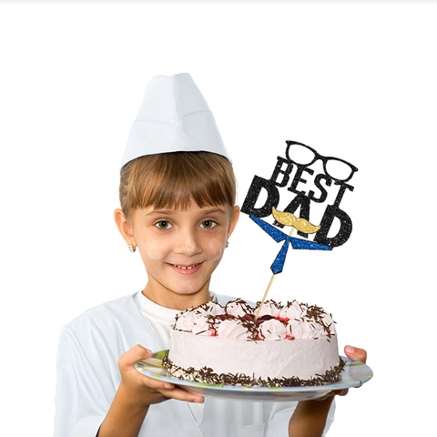 Glitzer Best Dad Tortenstecker Vatertag Tortendeko Mit Schnurrbart Brille Krawatte Design Für Herren Geburtstag Party