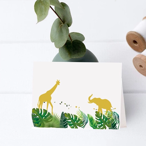 Tropical Monstera Palm Leaf Place Cards Animal Silhouette Invitations For Wedding Birthday Party Table Decoration Cards