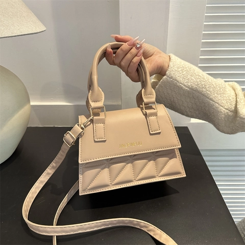 Women Fashion Quilted Square Bag PU Leather Geometric Rhombic Handbag With Top Handle Adjustable Strap Crossbody Shoulder Bag