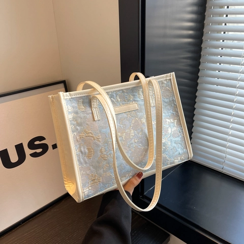 Sac Cabas Vintage Jacquard Floral pour Femme Élégante Chaîne en Métal et Künstliche Perles Sac à Épaule en Cuir PU Polyvalent
