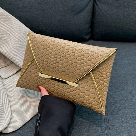 Vintage Weefseltextuur PU Lederen Enveloppe Clutch Tas Voor Vrouwen Trendy Woon-werkverkeer Handtas Met Metalen Slot Avondtas