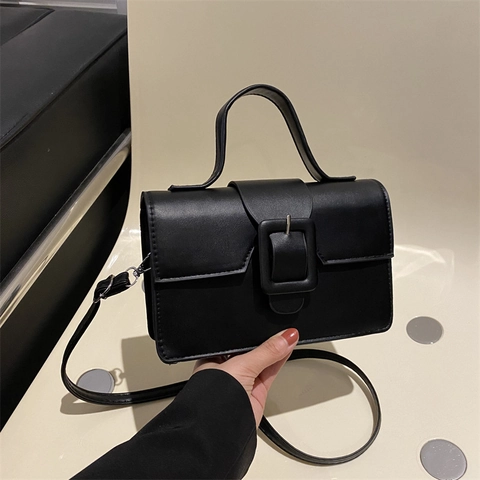 Borsa a Tracolla da Donna Minimalista in Pelle PU Vintage con Patta e Fibbia Quadrata Borsa a Mano Retro per Pendolari
