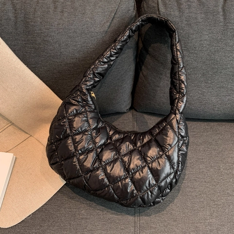 Damen Gesteppte Hobo Tasche Nylon Rautenmuster Wolke Puffer Schultertasche Große Kapazität Leicht Täglich Lässig Handtasche