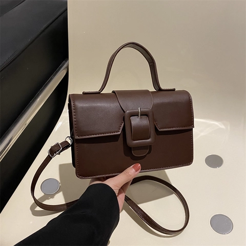 Borsa a Tracolla da Donna Minimalista in Pelle PU Vintage con Patta e Fibbia Quadrata Borsa a Mano Retro per Pendolari