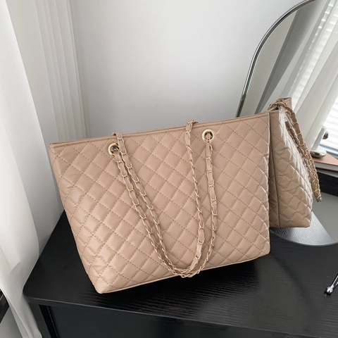 Gesteppte PU Leder Tragetasche Damen Große Kapazität Kettenriemen Handtasche Pendeln Täglich Schultertasche